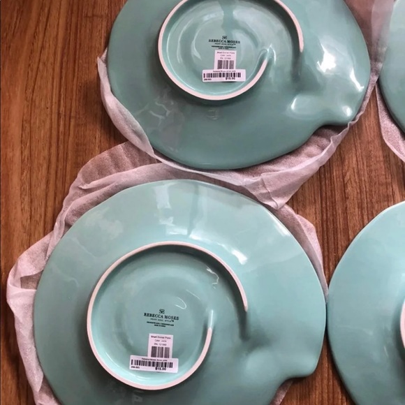 NWT 4-pc Porcelain Big Aqua Sea Shell Dinner Plates - Picture 6 of 9